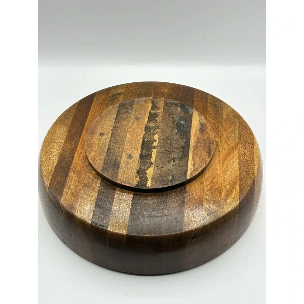 Large Lathe Turned Oak Shallow Wooden Bowl Heavy Thick 11